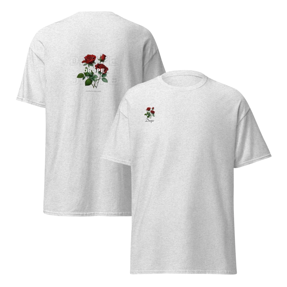 Unisex Drope designs T-shirt white/ash GILDAN | (roses style) logo on the front and back