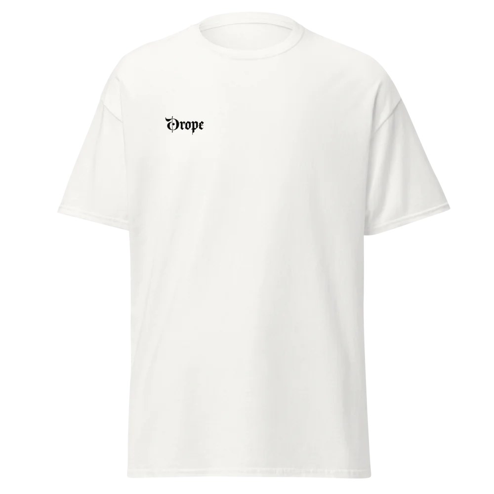 Unisex T-shirt Drope designs (logo on the front and on the back)| White T-shirt GILDAN