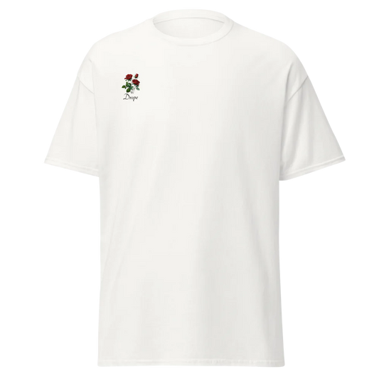 Unisex Drope designs T-shirt white/ash GILDAN | (roses style) logo on the front and back