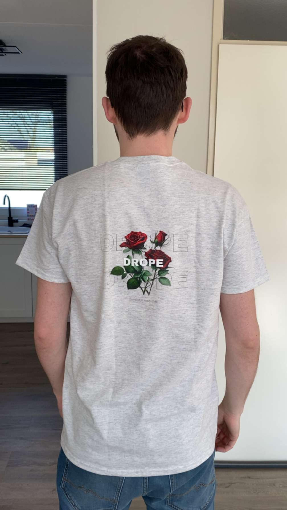 Unisex Drope designs T-shirt white/ash GILDAN | (roses style) logo on the front and back